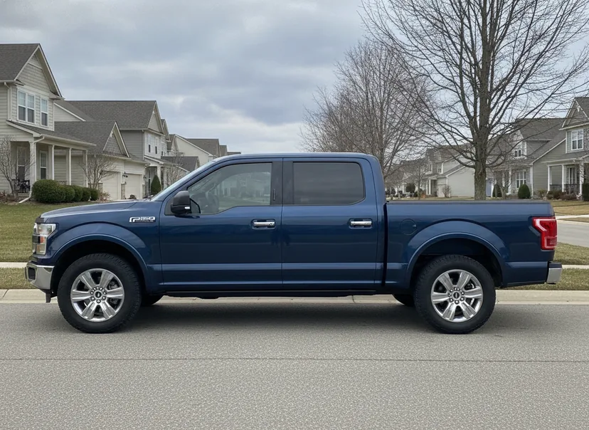 AI-generated demo Ford F-150 on its factory wheels — the unmodified photo before the wheel swap