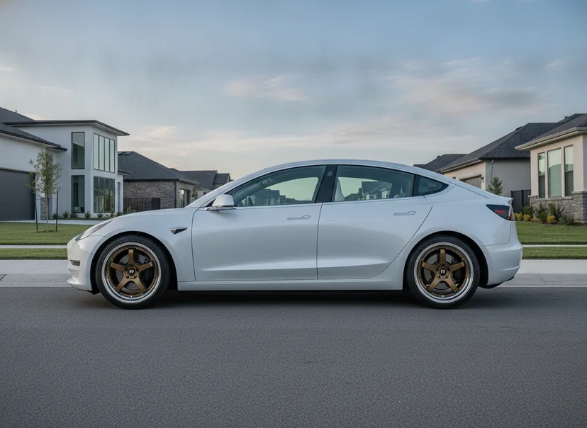 WheelPeek render of aftermarket wheels on a Tesla Model 3